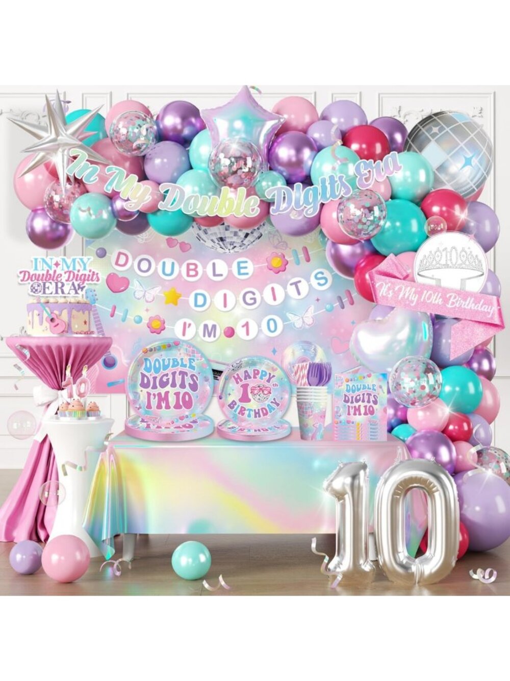 10th Birthday Party Decorations for Girls - Complete Set for 25 Guests